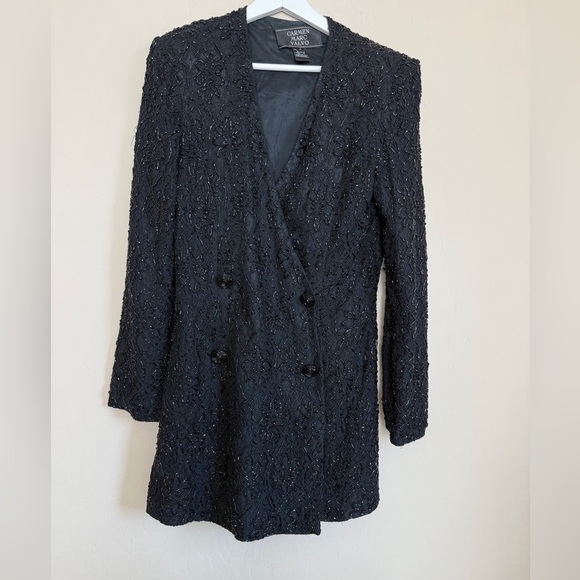 Carmen Marc Valvo Vintage Beaded Lace Double Breasted Blazer Dress Gala Formal - Picture 3 of 11